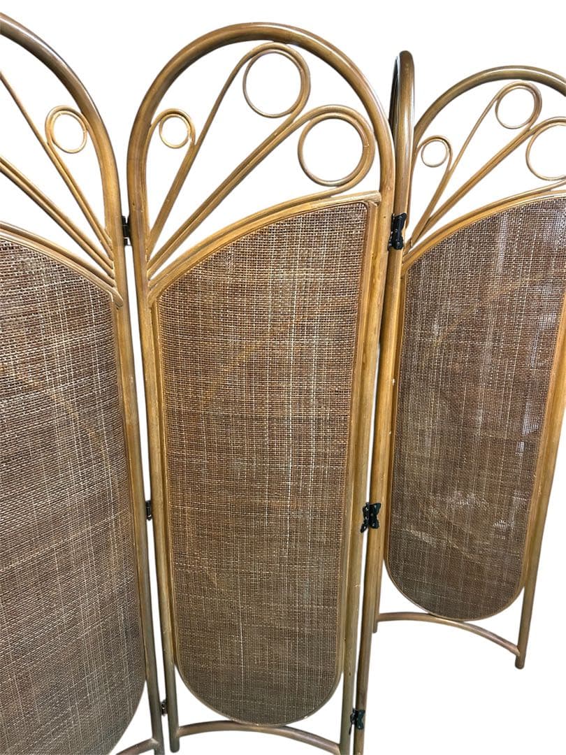 籐 ラタン 4連パーテーション 間仕切り 衝立 エスニック 昭和レトロ