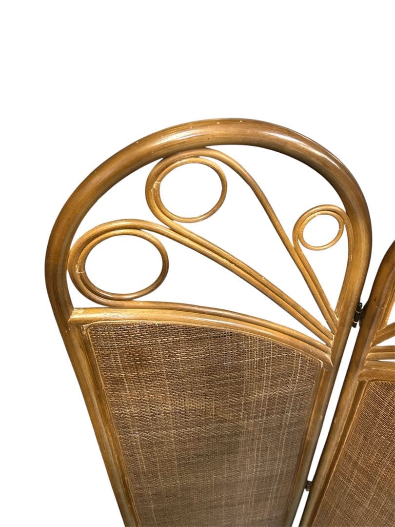 籐 ラタン 4連パーテーション 間仕切り 衝立 エスニック 昭和レトロ