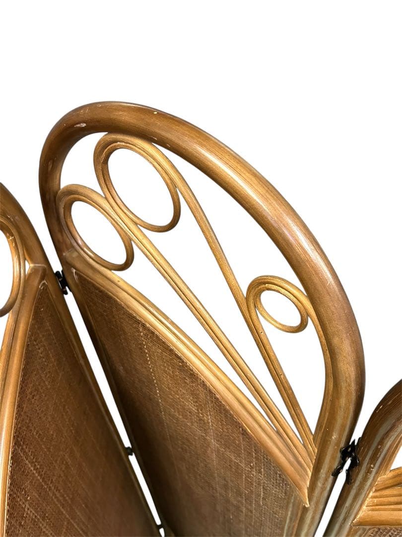 籐 ラタン 4連パーテーション 間仕切り 衝立 エスニック 昭和レトロ