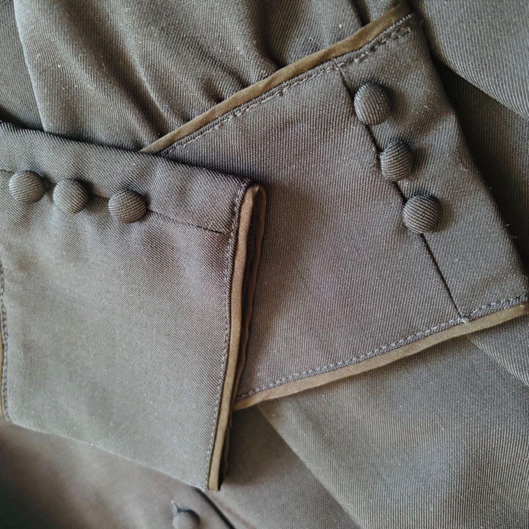 完売Swingle バイカラー衿パイピングタックフレアシャツワンピース ネイビー