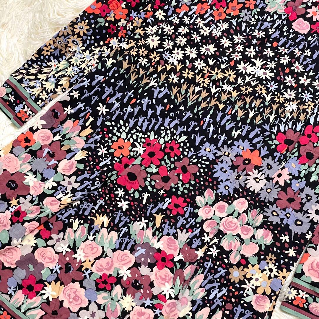 美品 レオナール ロングワンピース 花柄 タートルネック 3 毛 マルチカラー