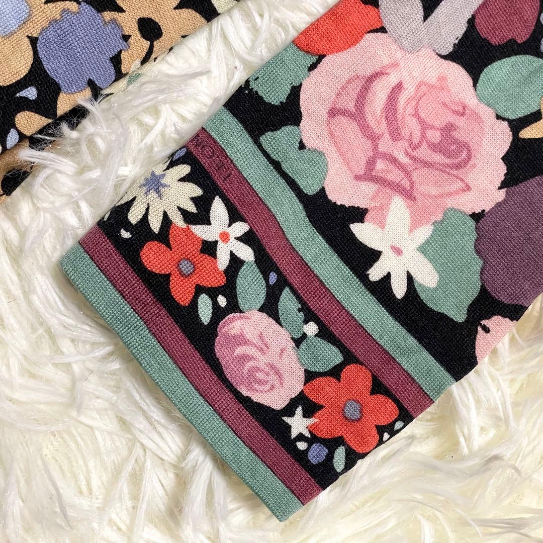 美品 レオナール ロングワンピース 花柄 タートルネック 3 毛 マルチカラー