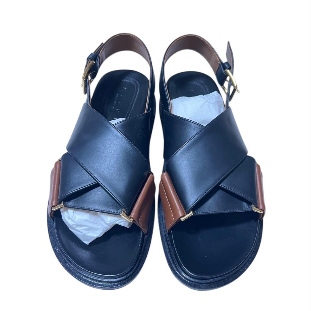 MARNI レザー クロスサンダル ブラック 38