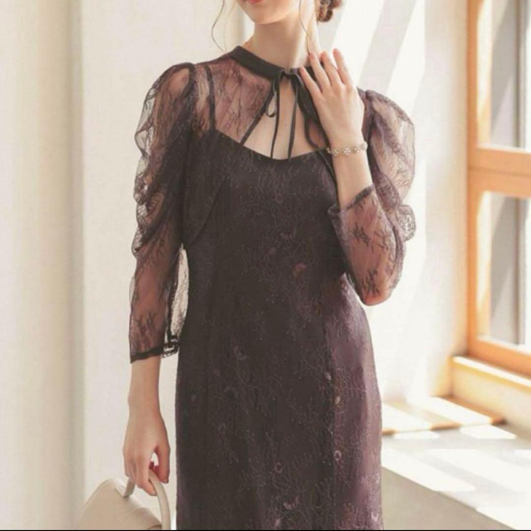 新品未使用　Dorry Doll ボレロレイヤーレースドレス　チャコールグレー