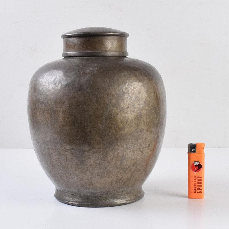 くろむ　古錫　鮎銅銘　大茶壷　茶心壷　重さ約1711ｇ　M　R8997H
