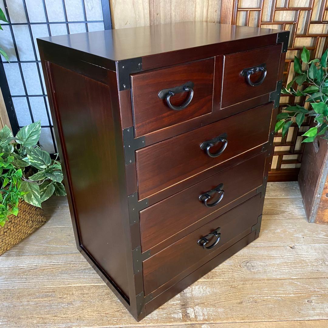 民芸家具和タンス四段五つ引き木製桐材天然無垢収納家具飾り棚和箪笥和室和風