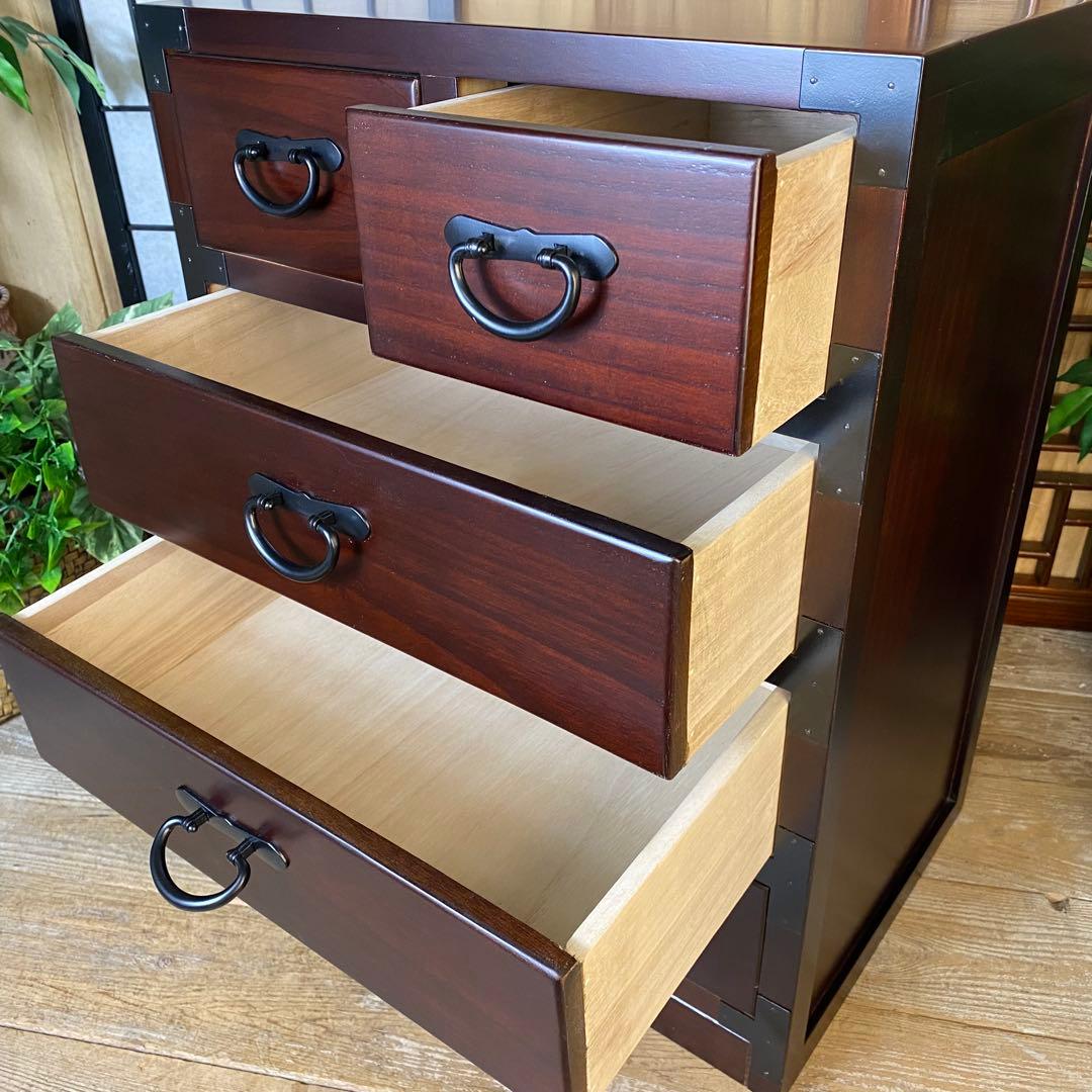 民芸家具和タンス四段五つ引き木製桐材天然無垢収納家具飾り棚和箪笥和室和風