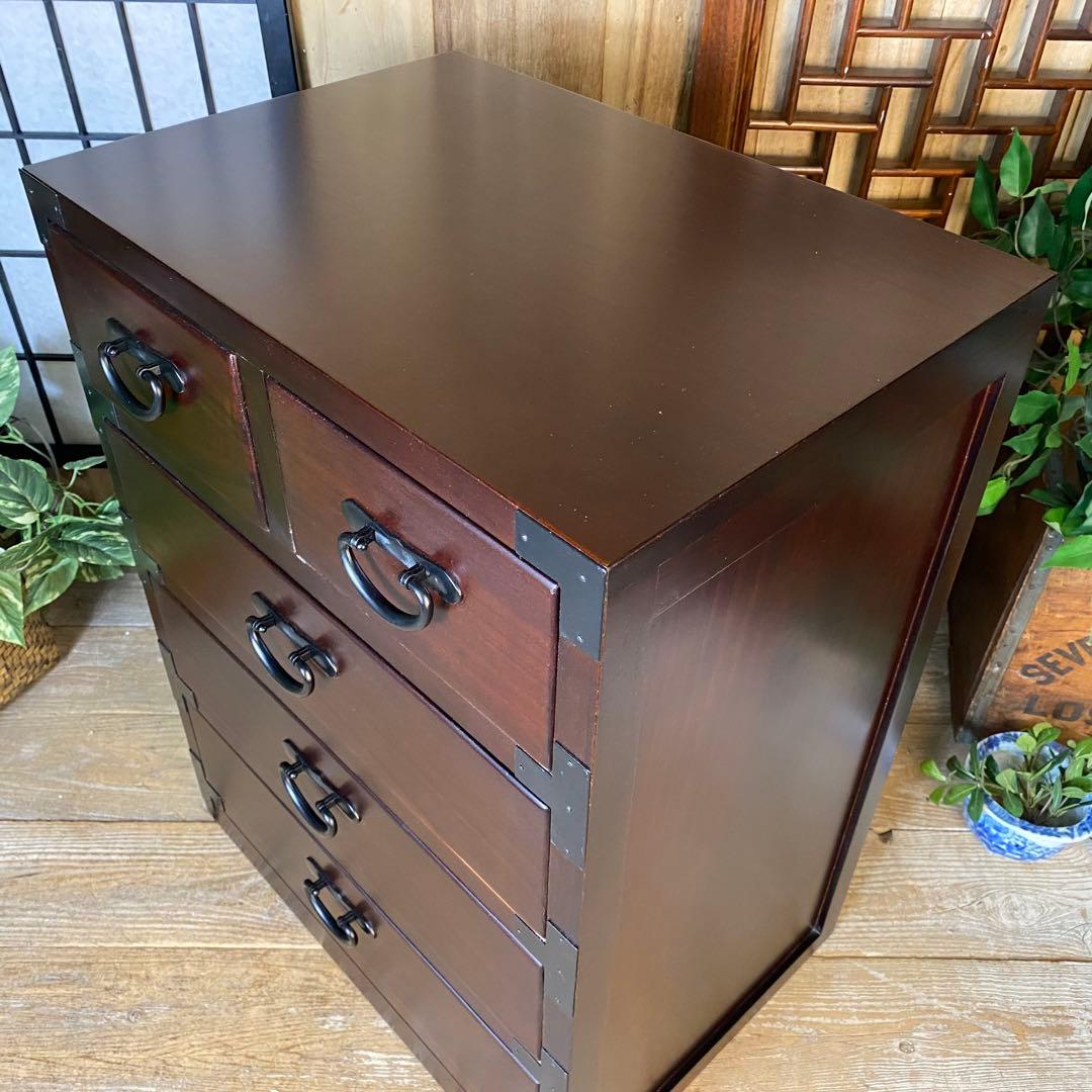 民芸家具和タンス四段五つ引き木製桐材天然無垢収納家具飾り棚和箪笥和室和風