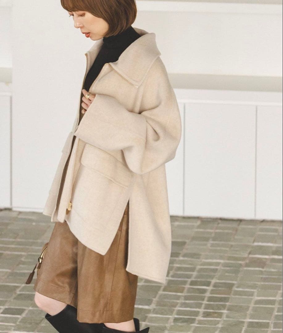 【NOBLE キャメルミックスリバージップコート 38】