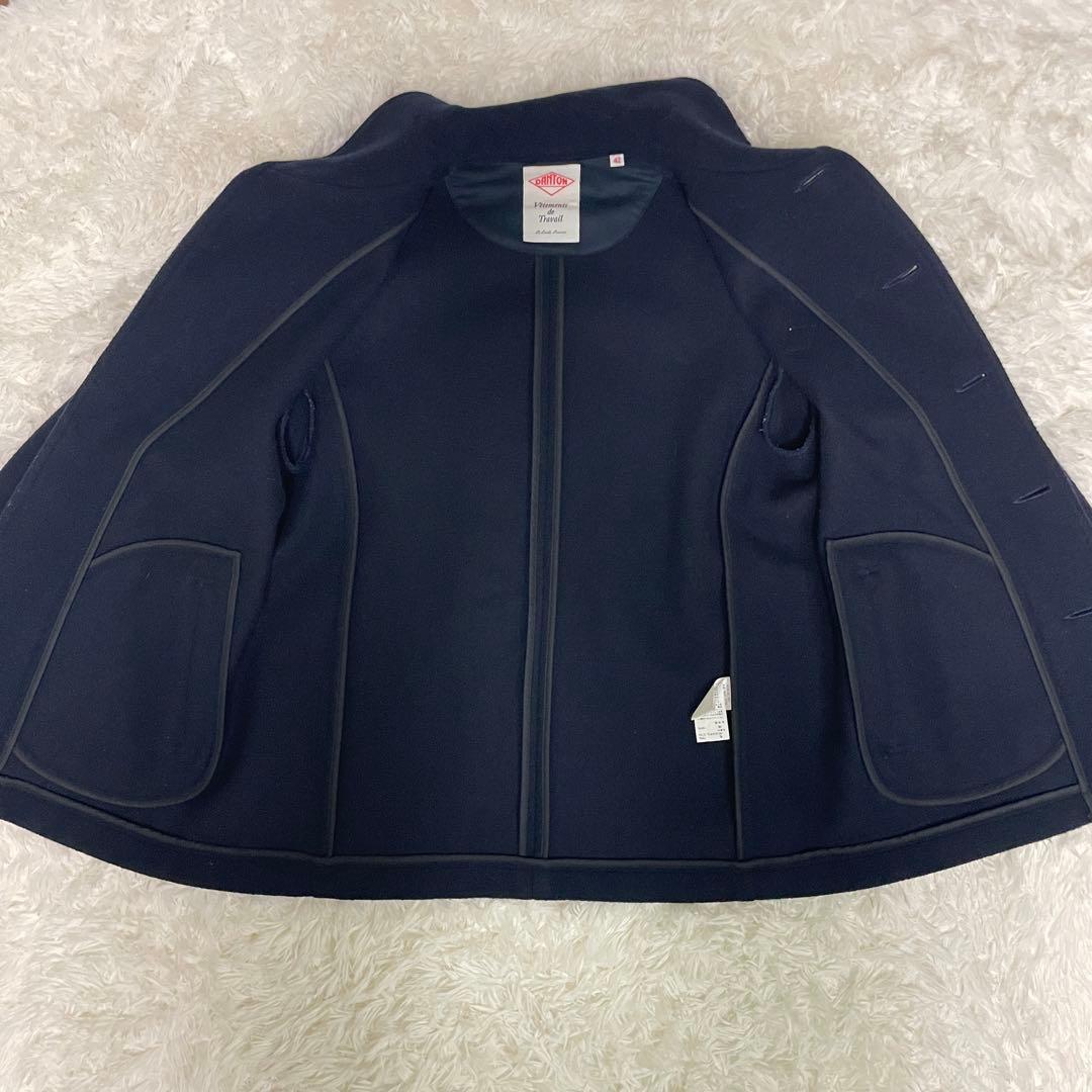 【美品】42 ダントン ウールモッサ コート ジャケット くるみボタン 紺
