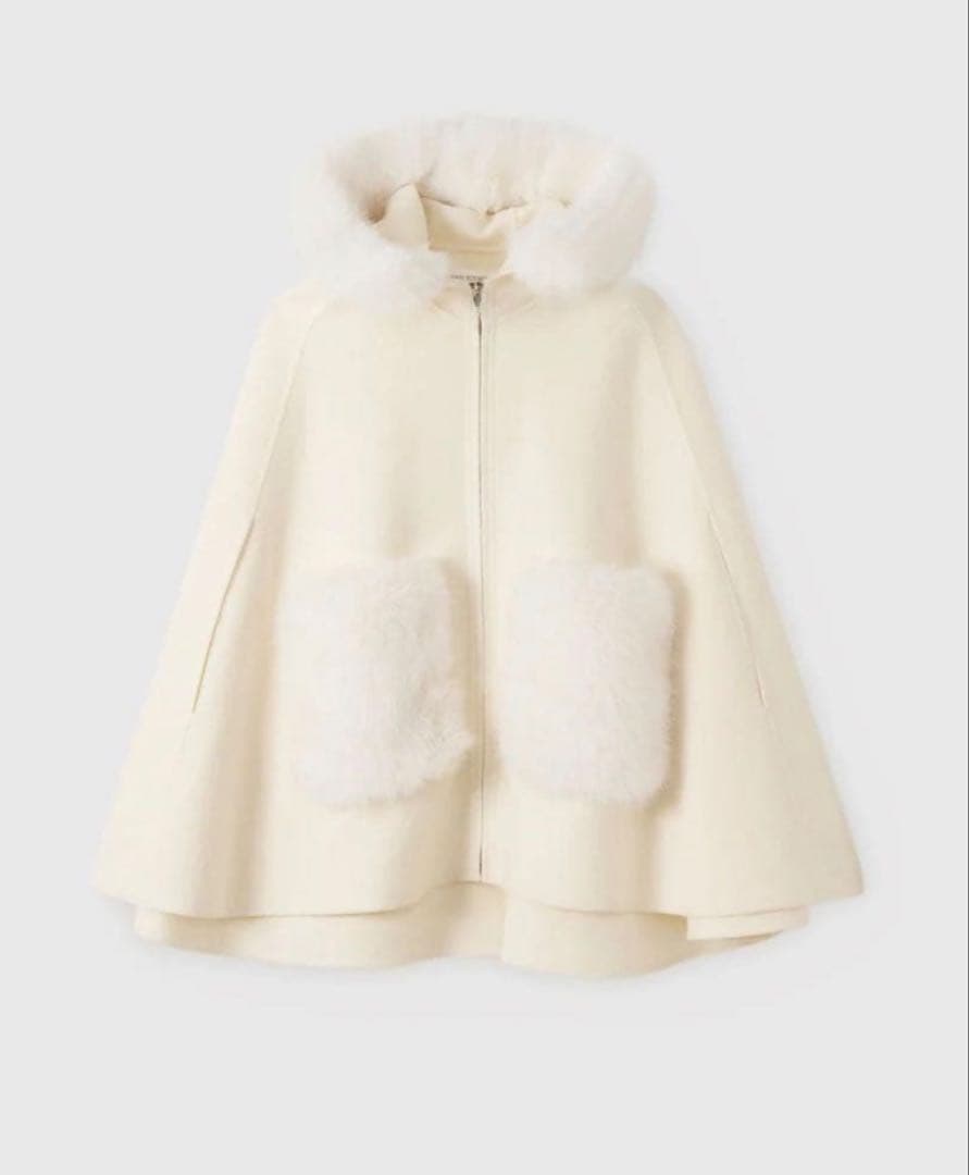 新品タグ付き★eimy ファーポケットスカラップマントコート Mサイズ