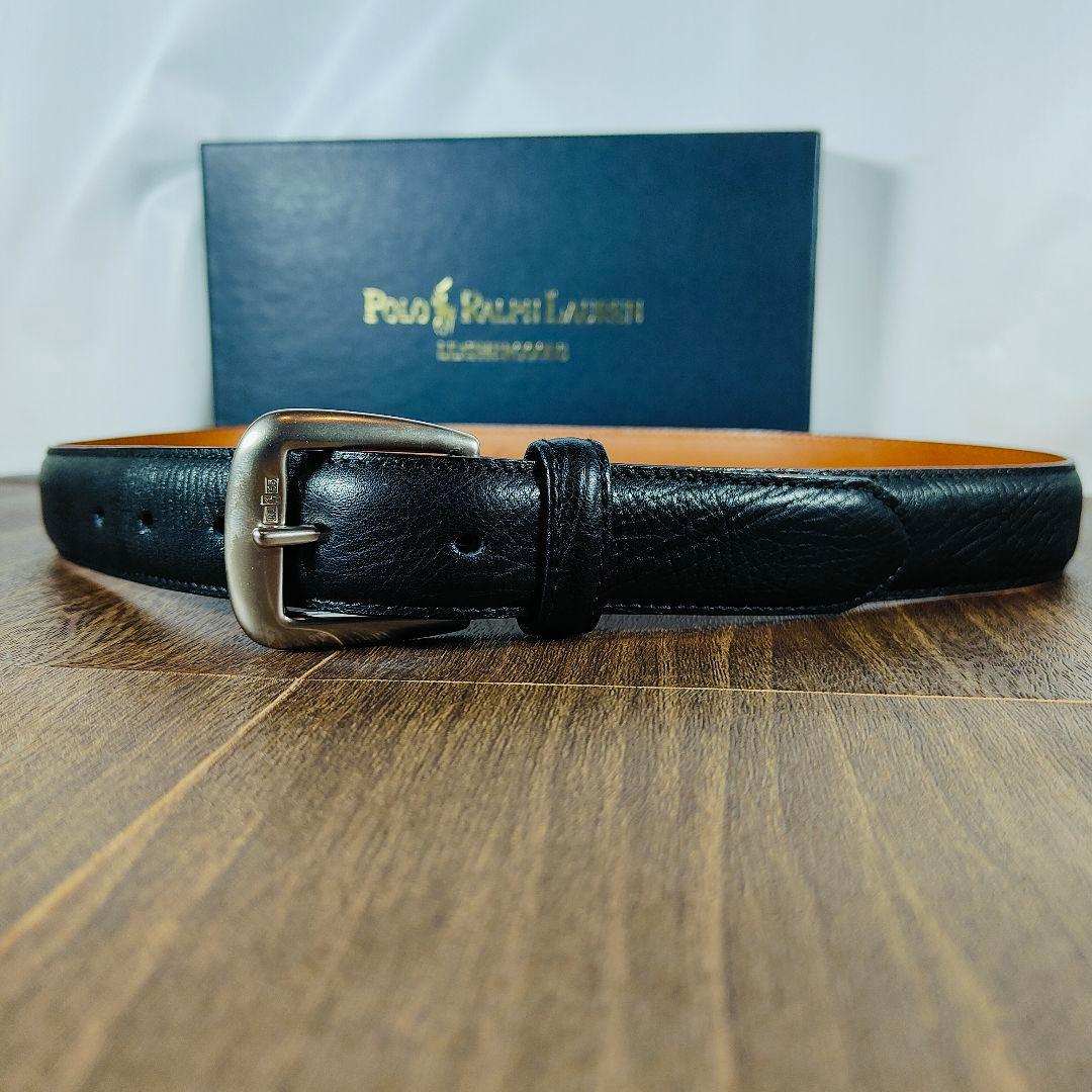 【新品未使用 箱付き】ポロラルフローレン　高級艶黒ドレスベルト　本革日本製正規品