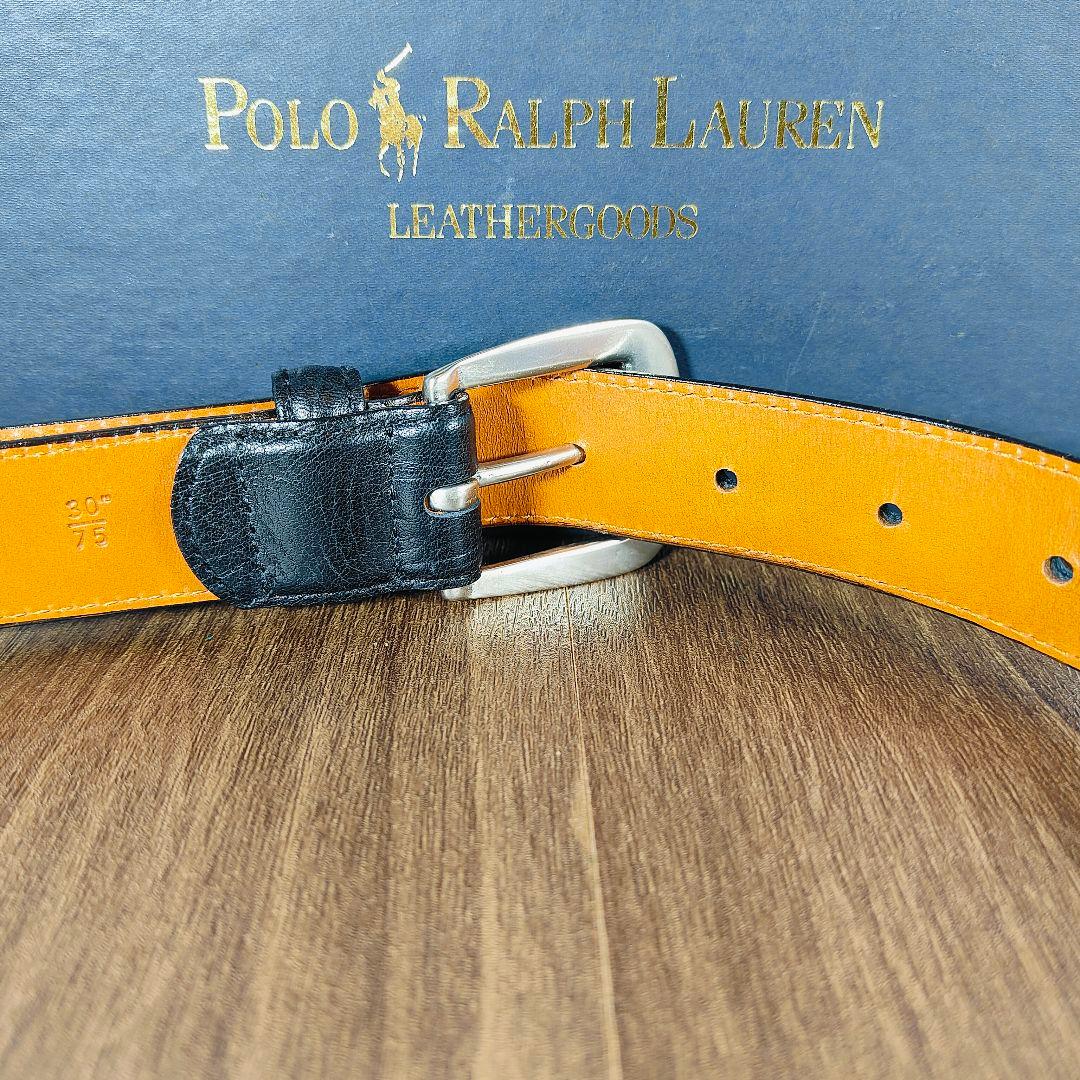 【新品未使用 箱付き】ポロラルフローレン　高級艶黒ドレスベルト　本革日本製正規品