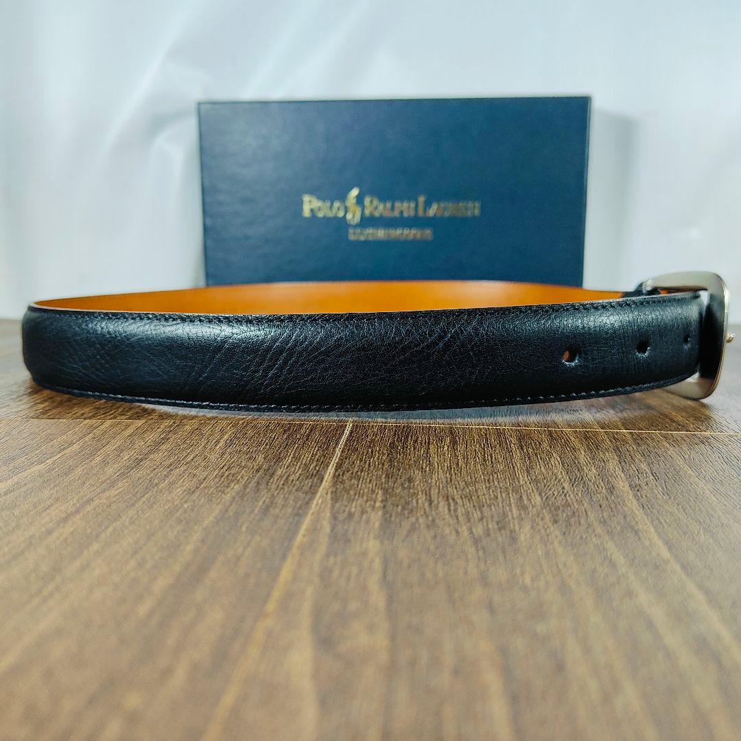 【新品未使用 箱付き】ポロラルフローレン　高級艶黒ドレスベルト　本革日本製正規品