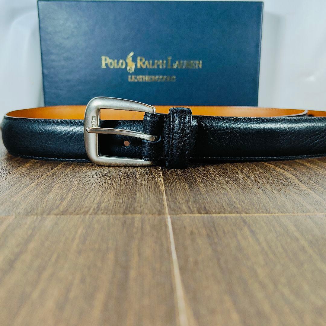 【新品未使用 箱付き】ポロラルフローレン　高級艶黒ドレスベルト　本革日本製正規品