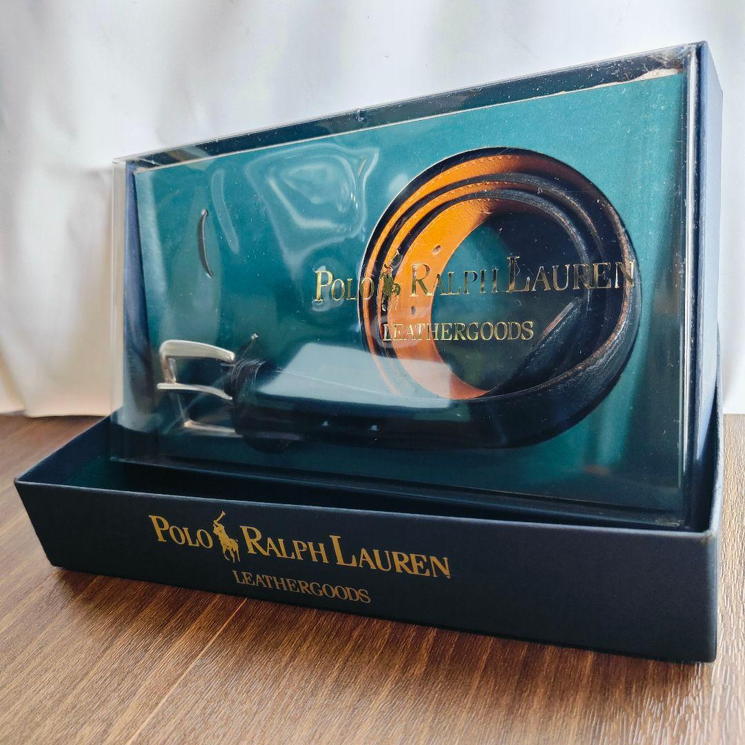 【新品未使用 箱付き】ポロラルフローレン　高級艶黒ドレスベルト　本革日本製正規品