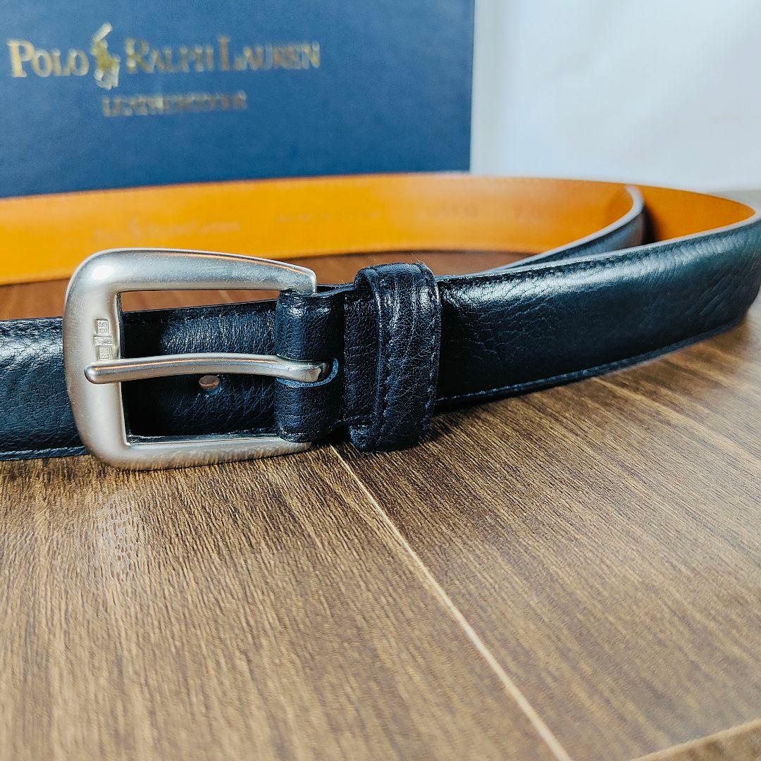 【新品未使用 箱付き】ポロラルフローレン　高級艶黒ドレスベルト　本革日本製正規品