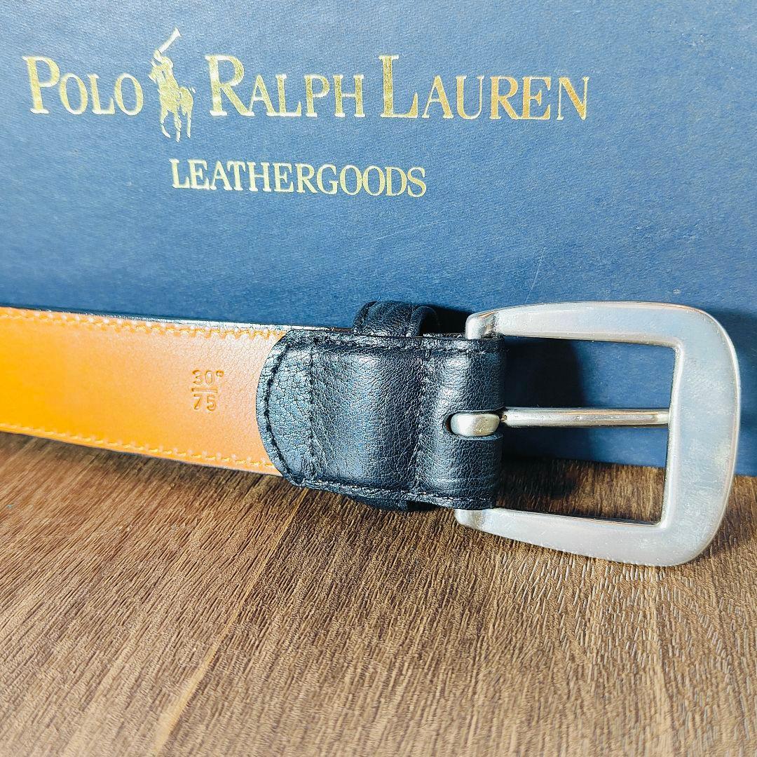 【新品未使用 箱付き】ポロラルフローレン　高級艶黒ドレスベルト　本革日本製正規品