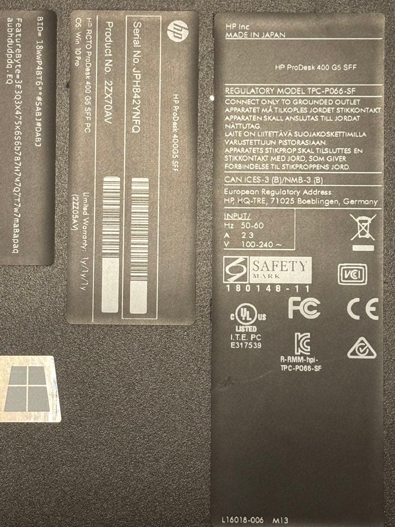 Windowsデスクトップ HP ProDesk 400G5 SFF/i5-8500/16GB/ 480GB