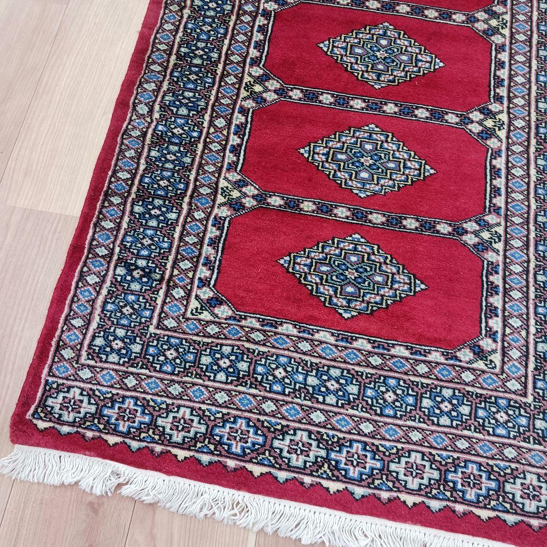 Y2270-2 パキスタン産 ウール 手織り 絨毯 120×77㎝