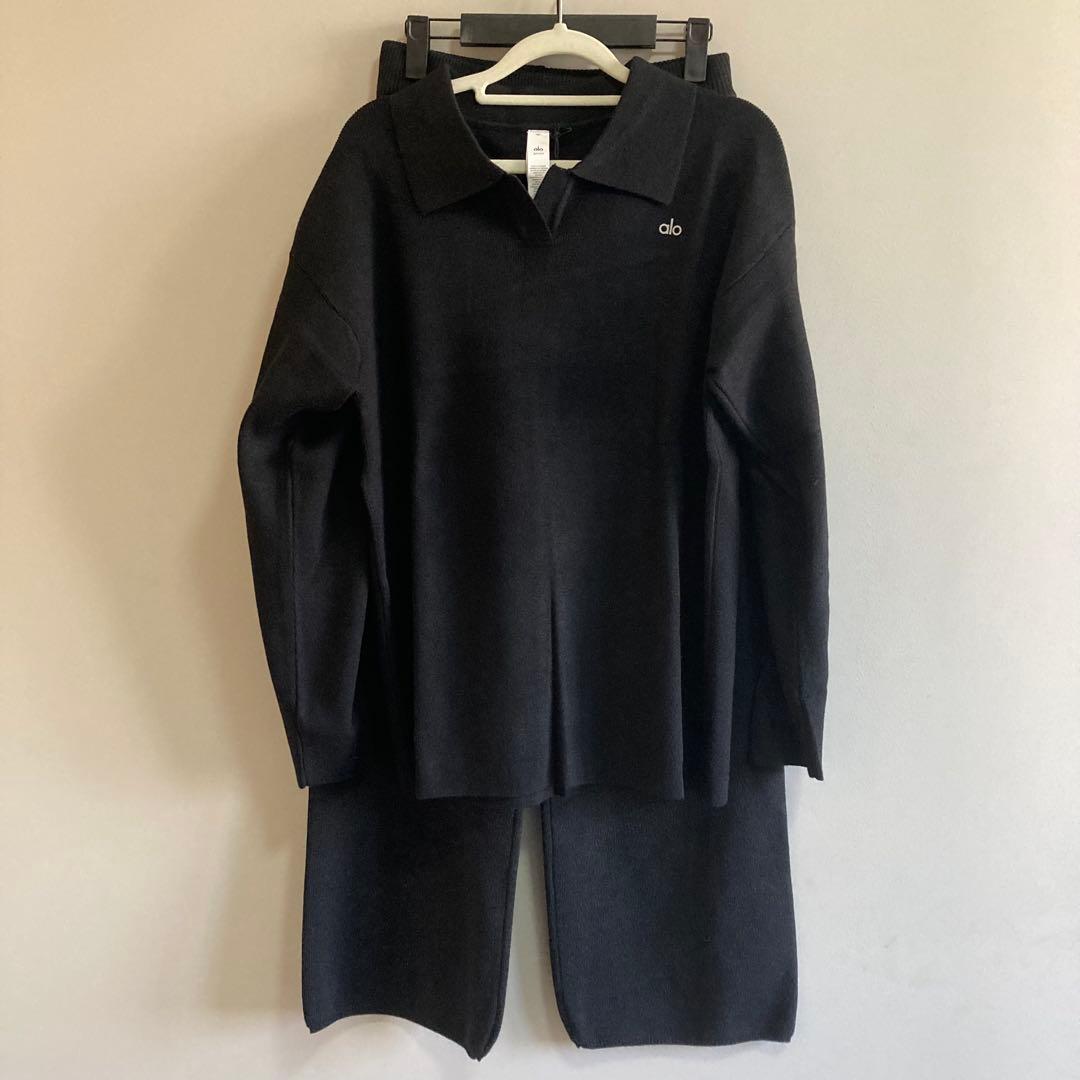 Alo Yoga ニットポロシャツ 上下 セット S ブラック