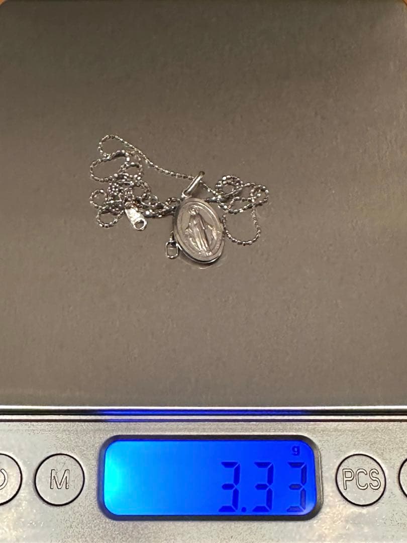 【美品】ウノアエレ 聖母マリアメダイ ボールチェーンネックレス 18金WG