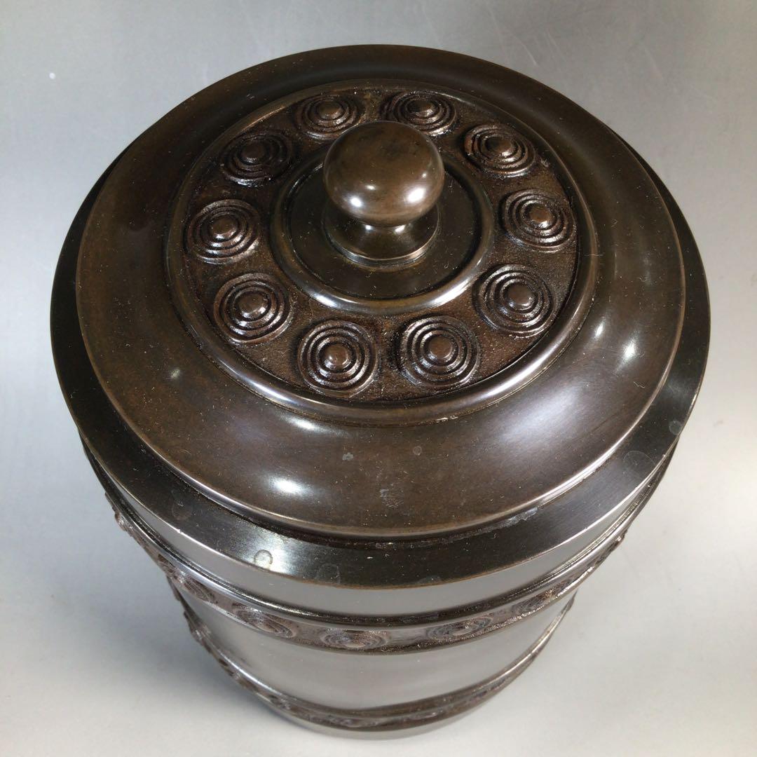 Ｎ５７１　皆具　『一ノ瀬宗辰造』『砂張銅渦巻紋』『水指　建水　蓋置　杓立』　共箱