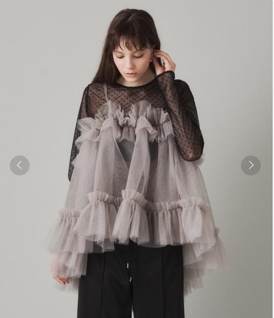 J1U　バイラベルエチュード★チュールボリュームフリルキャミソールチュニック