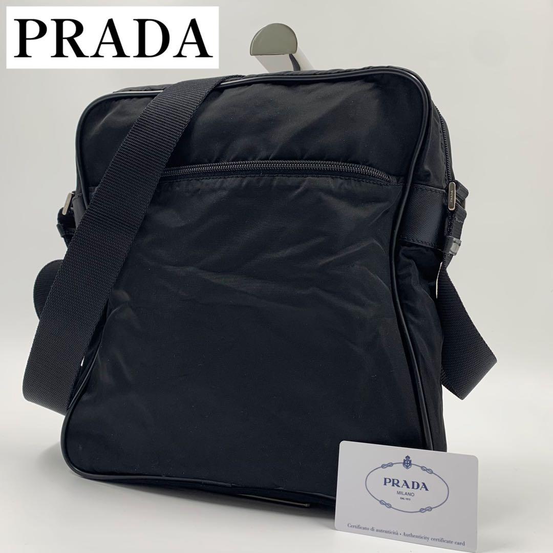 【✨美品✨】プラダ ショルダーバッグ 三角ロゴ ナイロン レザー ブラック
