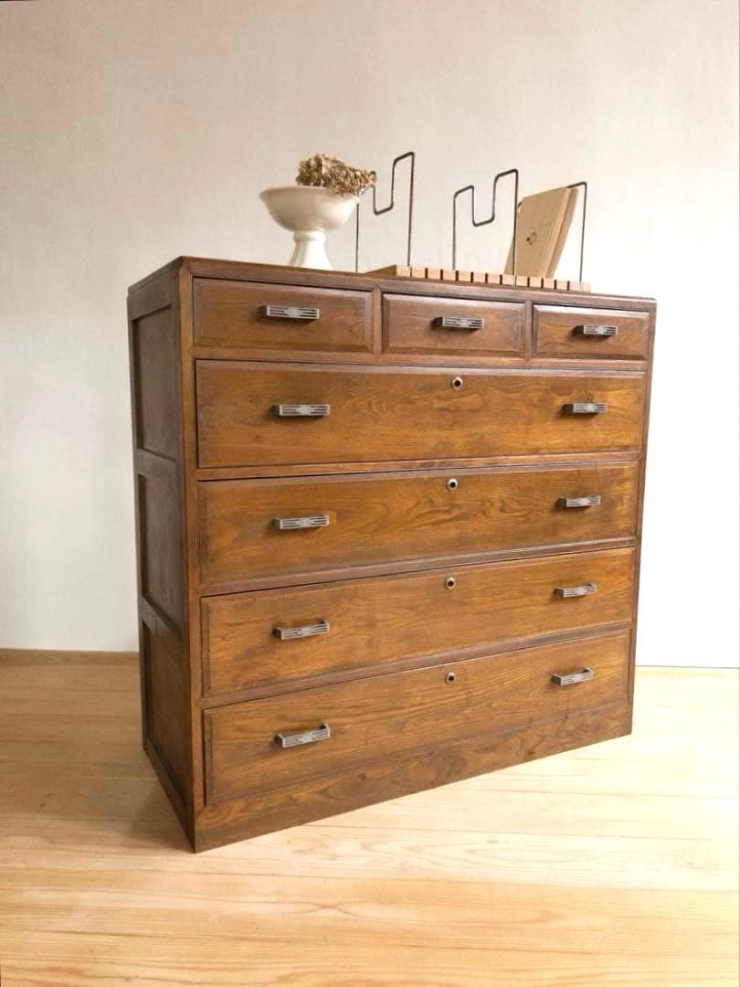 木製　チェスト　タンス　5段　引き出し　ビンテージ　レトロ　古道具
