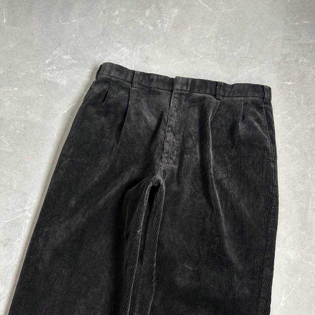 90s OLD 太畝 コーデュロイ ツータック ワイドチノパンツ ブラック 古着
