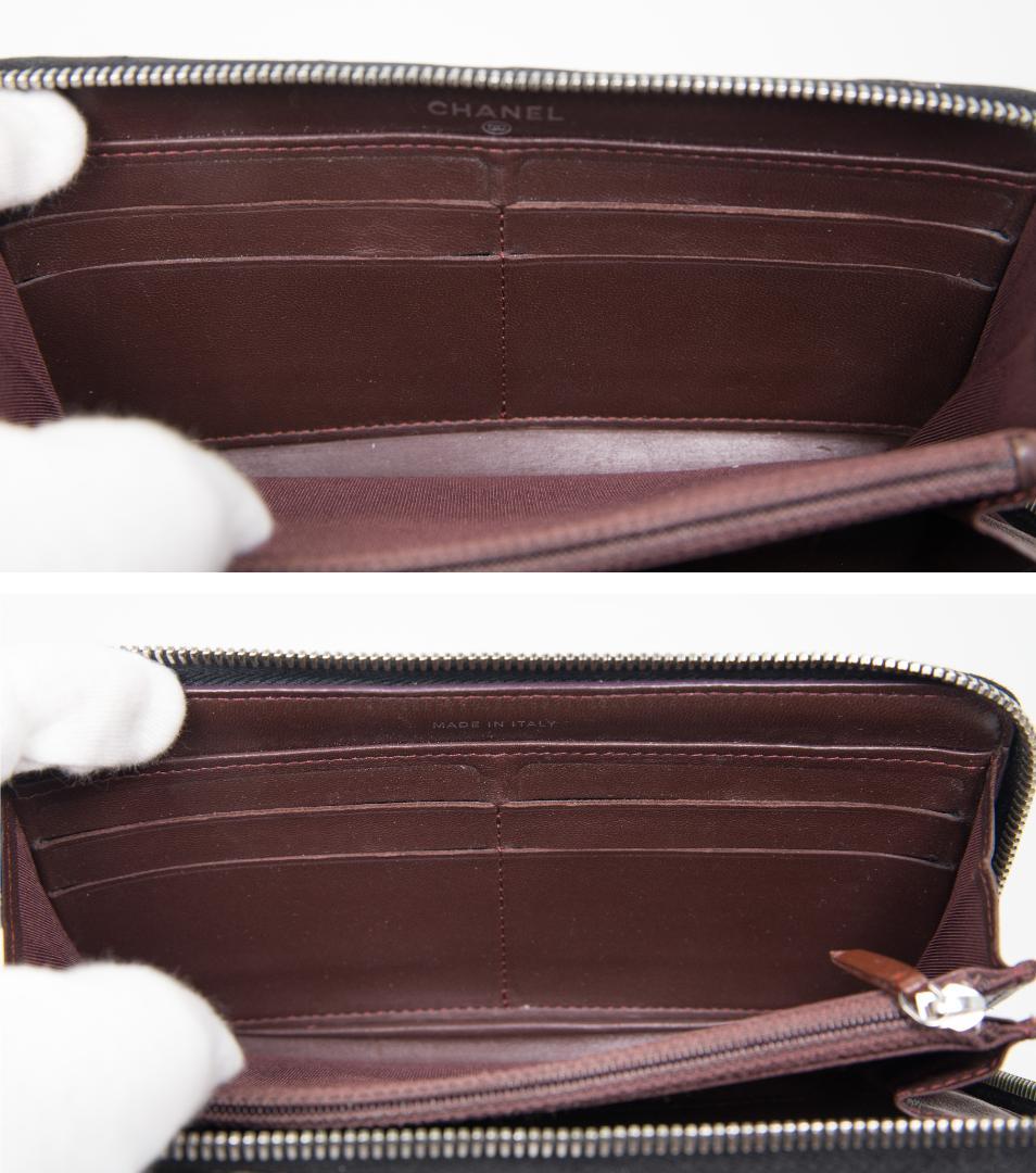 シャネル 長財布 マトラッセ ラウンドファスナー ブラック ラムスキン