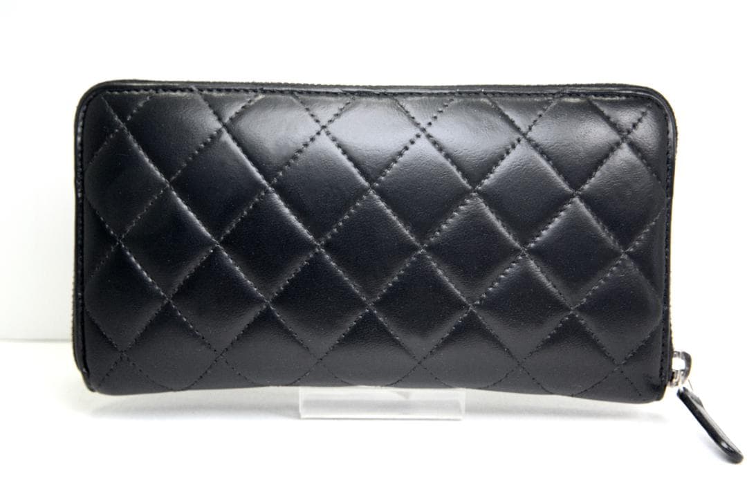 シャネル 長財布 マトラッセ ラウンドファスナー ブラック ラムスキン