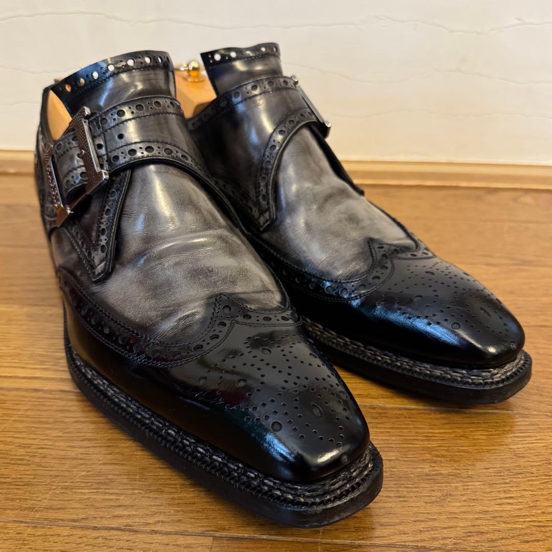 ハリス 8 イタリア製 ダブルモンクストラップ ウイングチップ