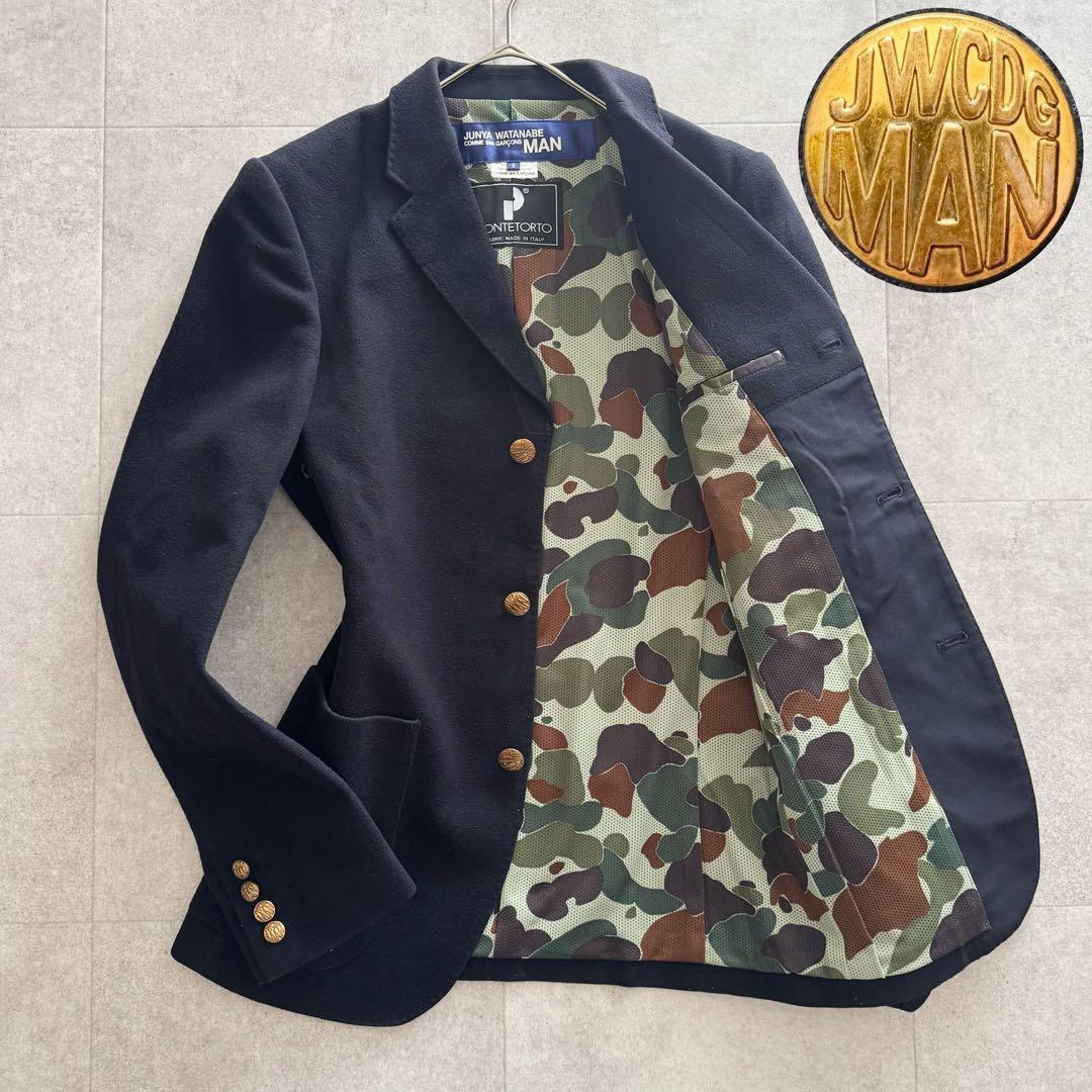 ジュンヤワタナベマン　AD2010　ジャケット　S　カシミヤ混　紺　金ボタン