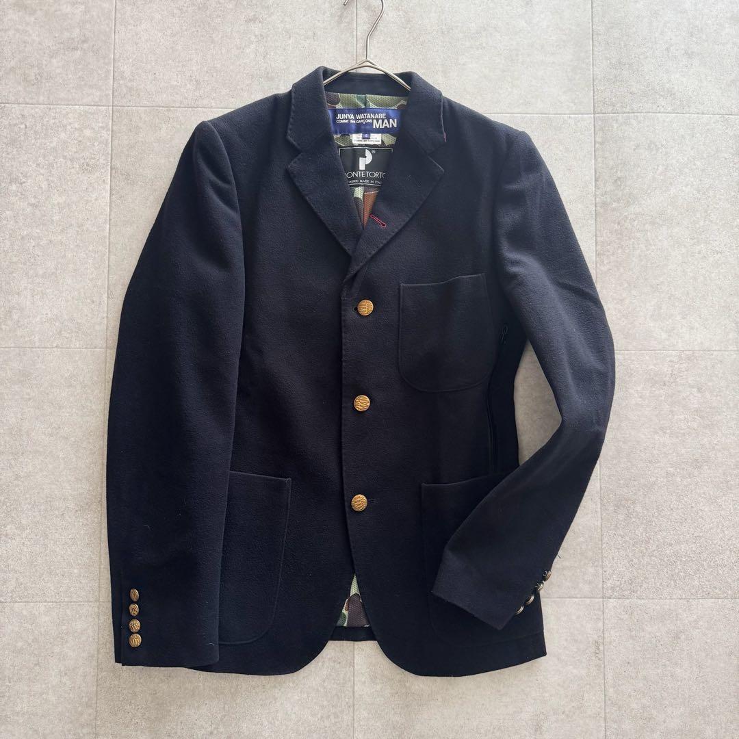ジュンヤワタナベマン　AD2010　ジャケット　S　カシミヤ混　紺　金ボタン