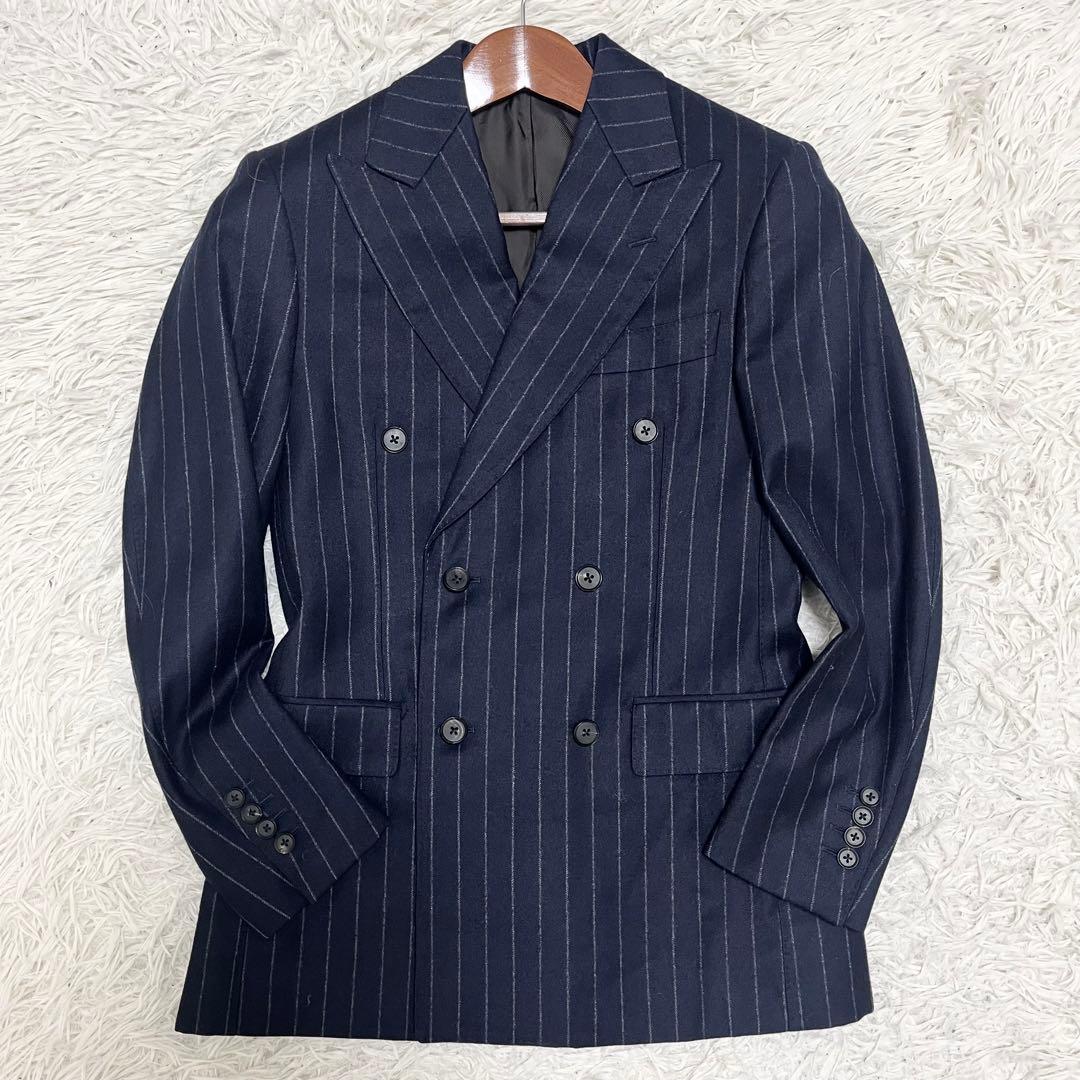 ゼルビーノ×マーリン テーラードジャケット ウール ダブル ストライプ 濃紺 冬