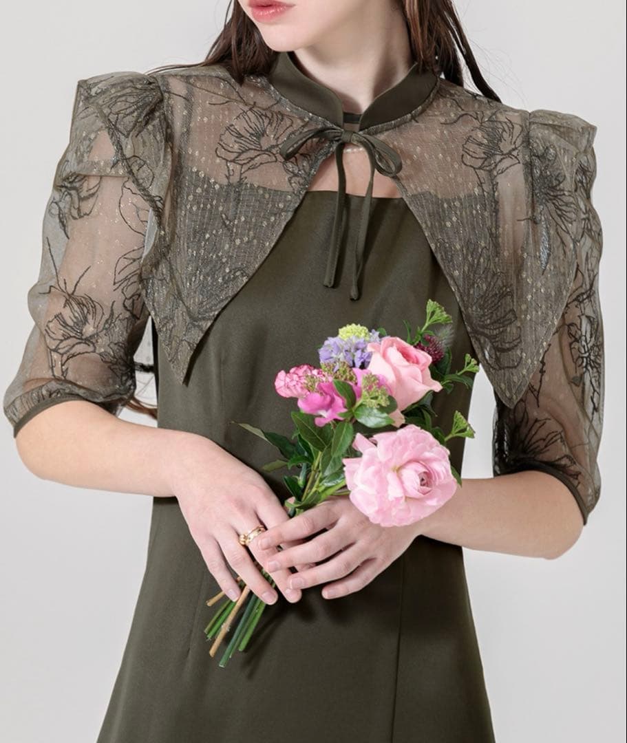 【LEJA】花柄刺繍ラメレースボレロキャミワンピースセットアップドレス