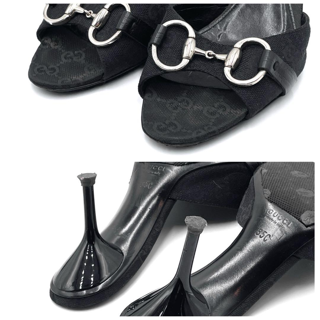 【良品】グッチ ホースビット サンダル ミュール サイズ35 GG ブラック