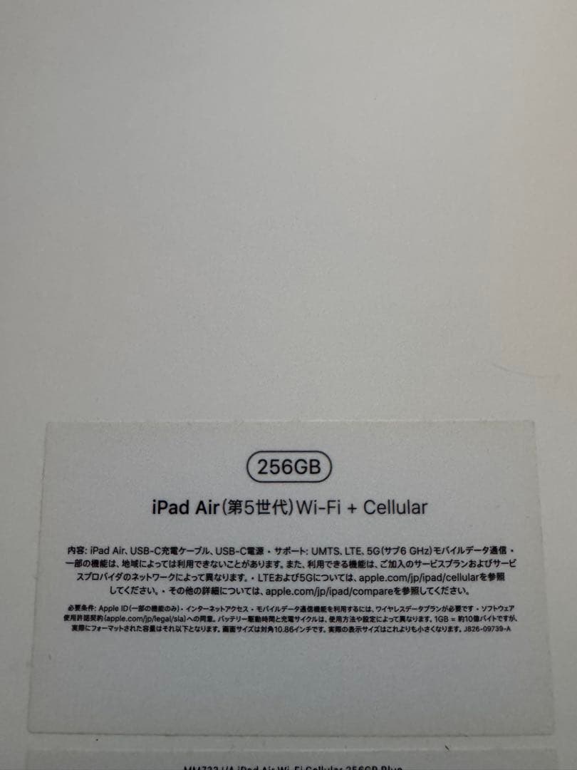 iPad Air 第5世代256GB Wi-Fi + Cellular　ブルー