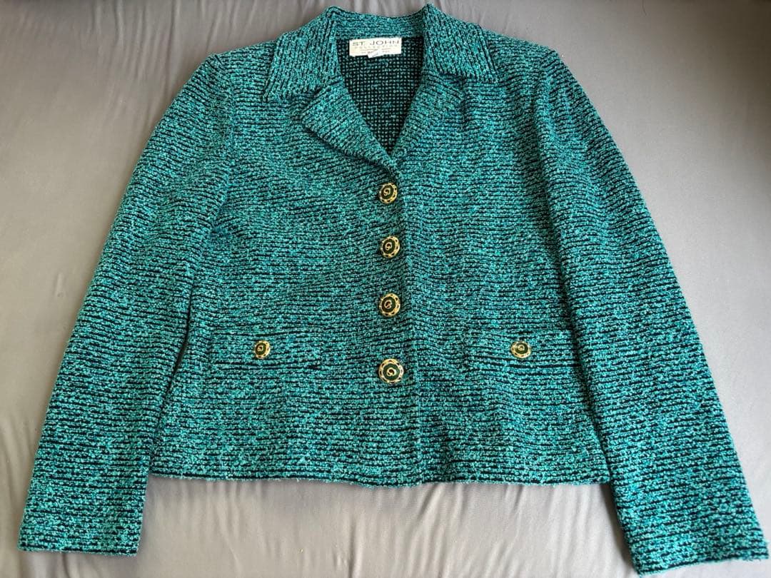 今6 ST.JOHN セントジョン テーラードジャケット青緑 グリーン S