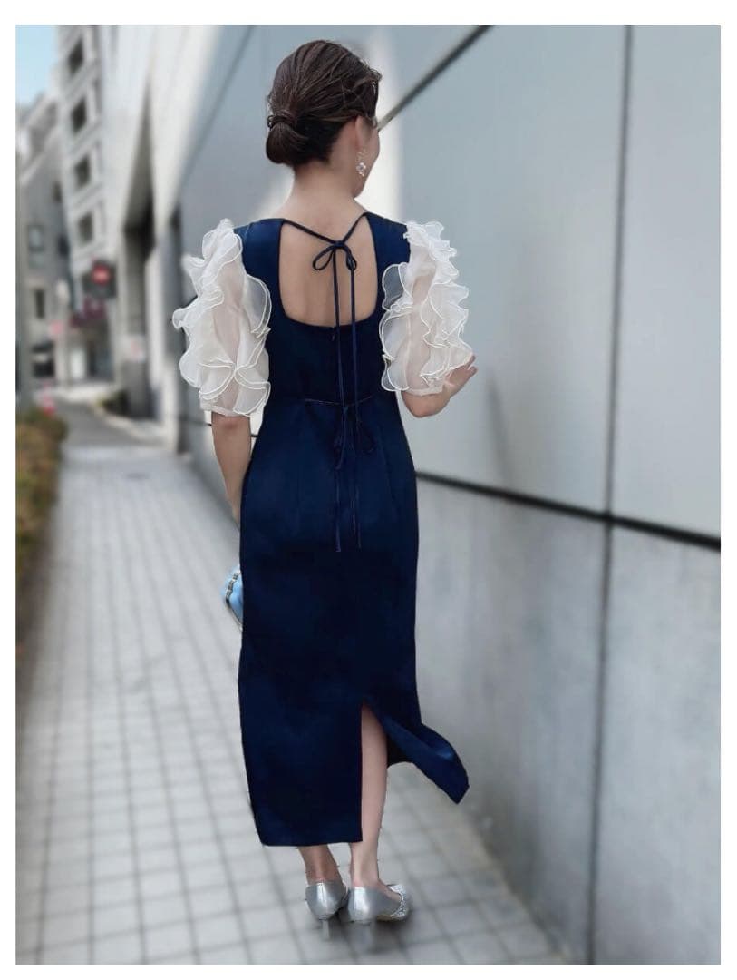 【新品未使用】フレイ アイディー　ラッフルフリルスリーブドレス ネイビー　1