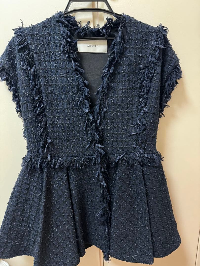 【専用】【新品未使用】ADORE コットンチェックツィードジレ ３８ ネイビー