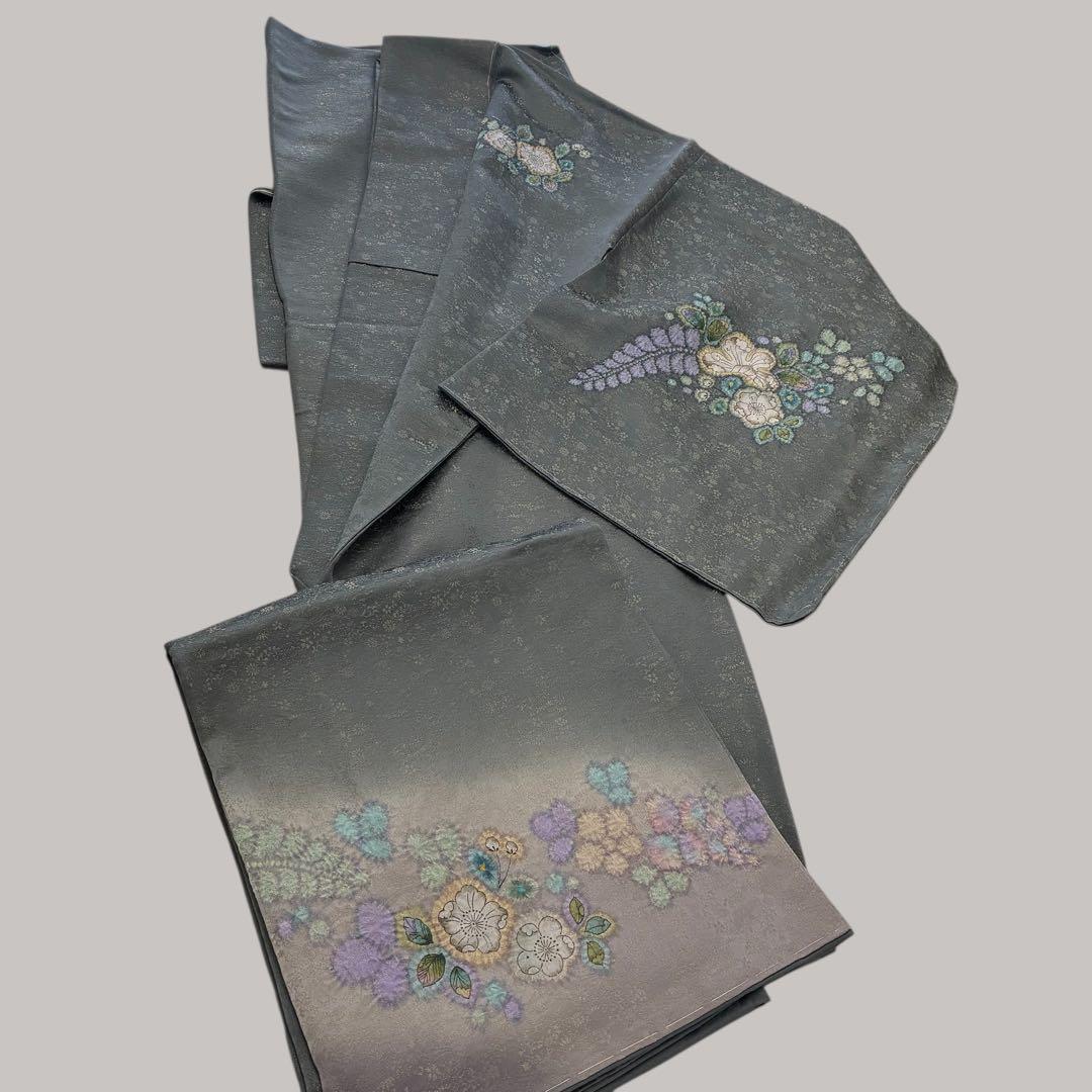 【上品】落ち着きカラー 花文様 付下げ風 着物