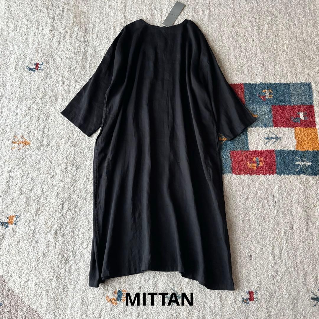 新品　MITTAN ミッタン　ラミーシルクワンピース　OP-13 黒　麻　絹