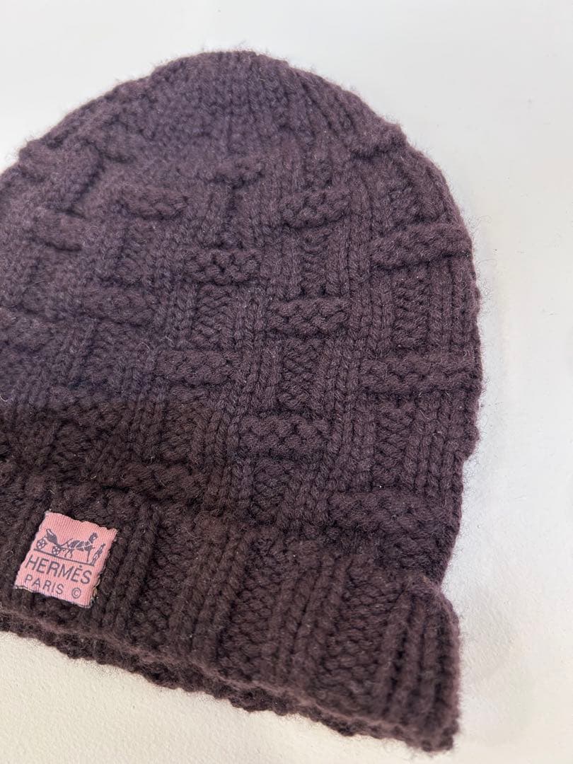 HERMES カシミヤ100% ニット帽 ビーニー ボルドー 良品