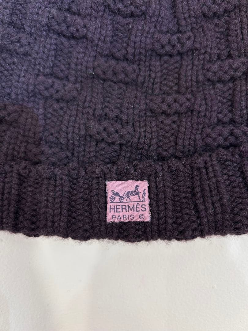 HERMES カシミヤ100% ニット帽 ビーニー ボルドー 良品