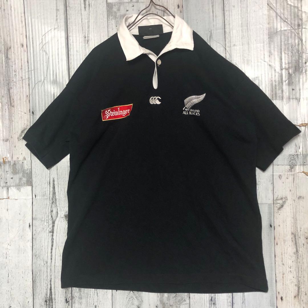 90s CANTERBURY カンタベリー オールブラックス ラガーシャツ M