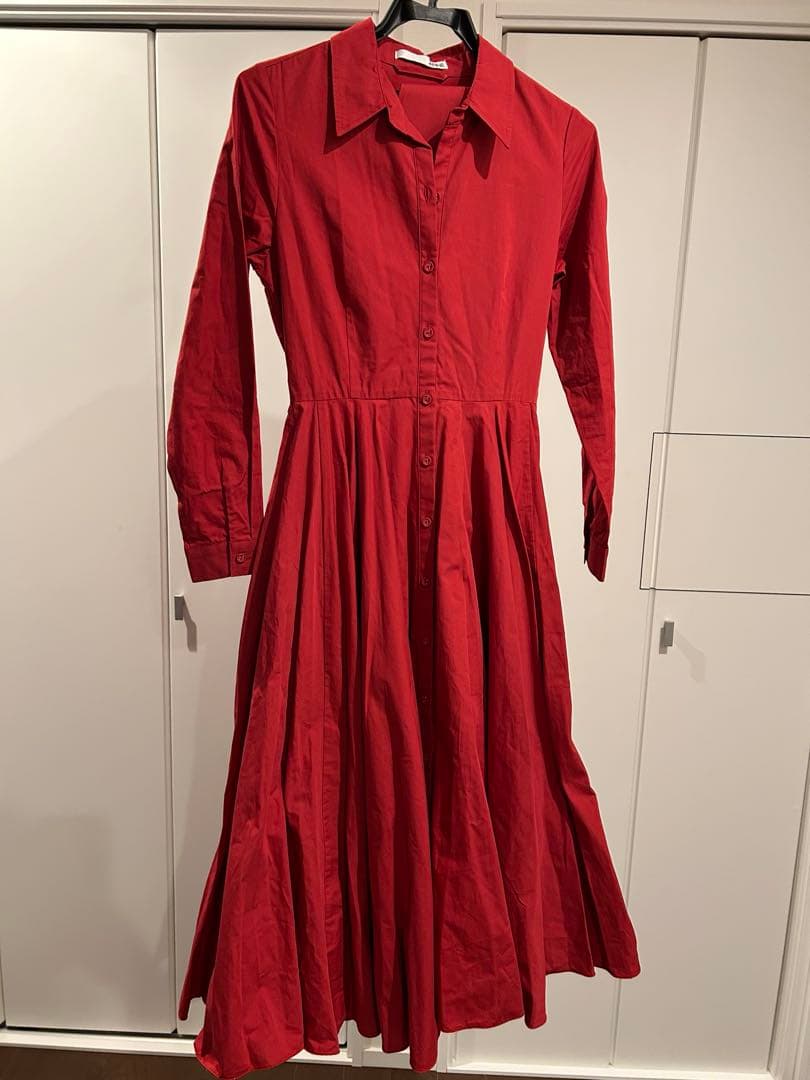 JENNEオードリールックエアリーワンピース長袖Sレッド定価27500