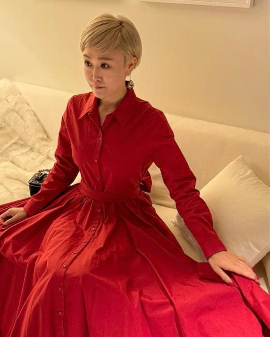 JENNEオードリールックエアリーワンピース長袖Sレッド定価27500